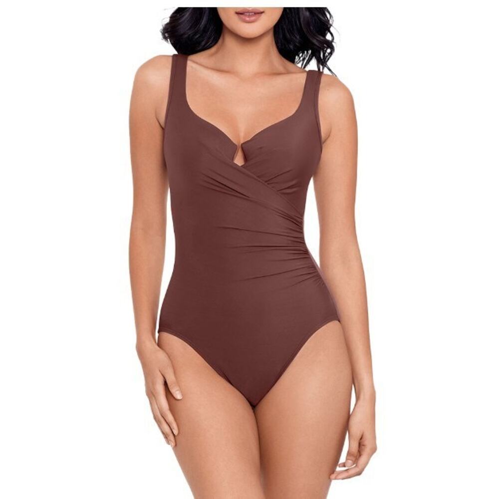Miraclesuit 16 Swimsuit Escape Brown Underwire Wrap One Piece Swim NEW $175